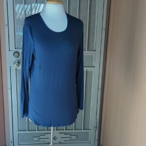 Chico's Long-Sleeve Scoop Neck Top - Navy Blue